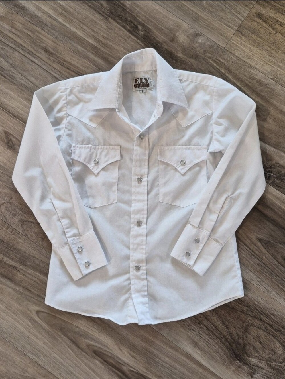 Vintage Boys 8 Ely Cattleman White Western Shirt Pearl Snap Western Yoke Country